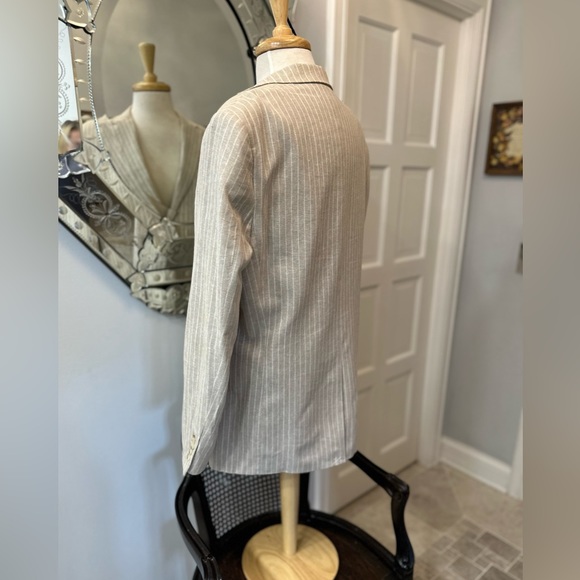 NWOT Beige White Perry Ellis Pin Stripe Linen Cotton Stud Boss Blazer 42R - Picture 7 of 15